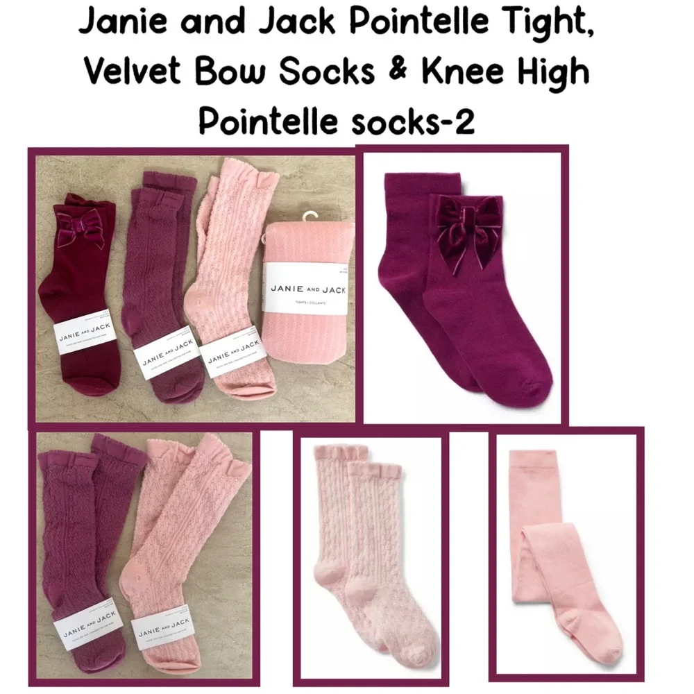 Janie and Jack Pointelle Tight, Velvet Bow Socks & Knee High Pointelle socks-2